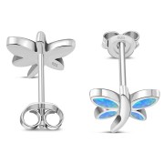 Butterfly Stud Synthetic Opal Sterling Silver Earrings - e349